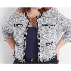 Lane Bryant Women's Plus Size 24 Silver Black Faux Tweed Open Front Crop Blazer
